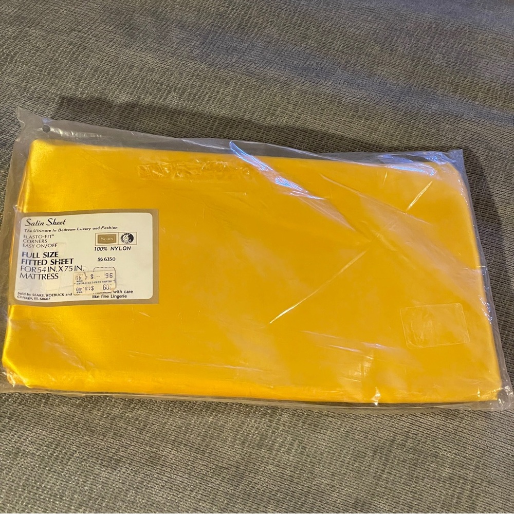 NOS Sealed Vintage Sears Satin Full Fitted Sheet Golden Yellow *Made in USA